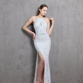 Robe de soirée à sequins et col licou Ella